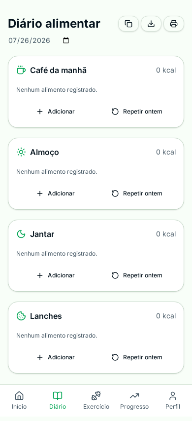 Diário alimentar no celular